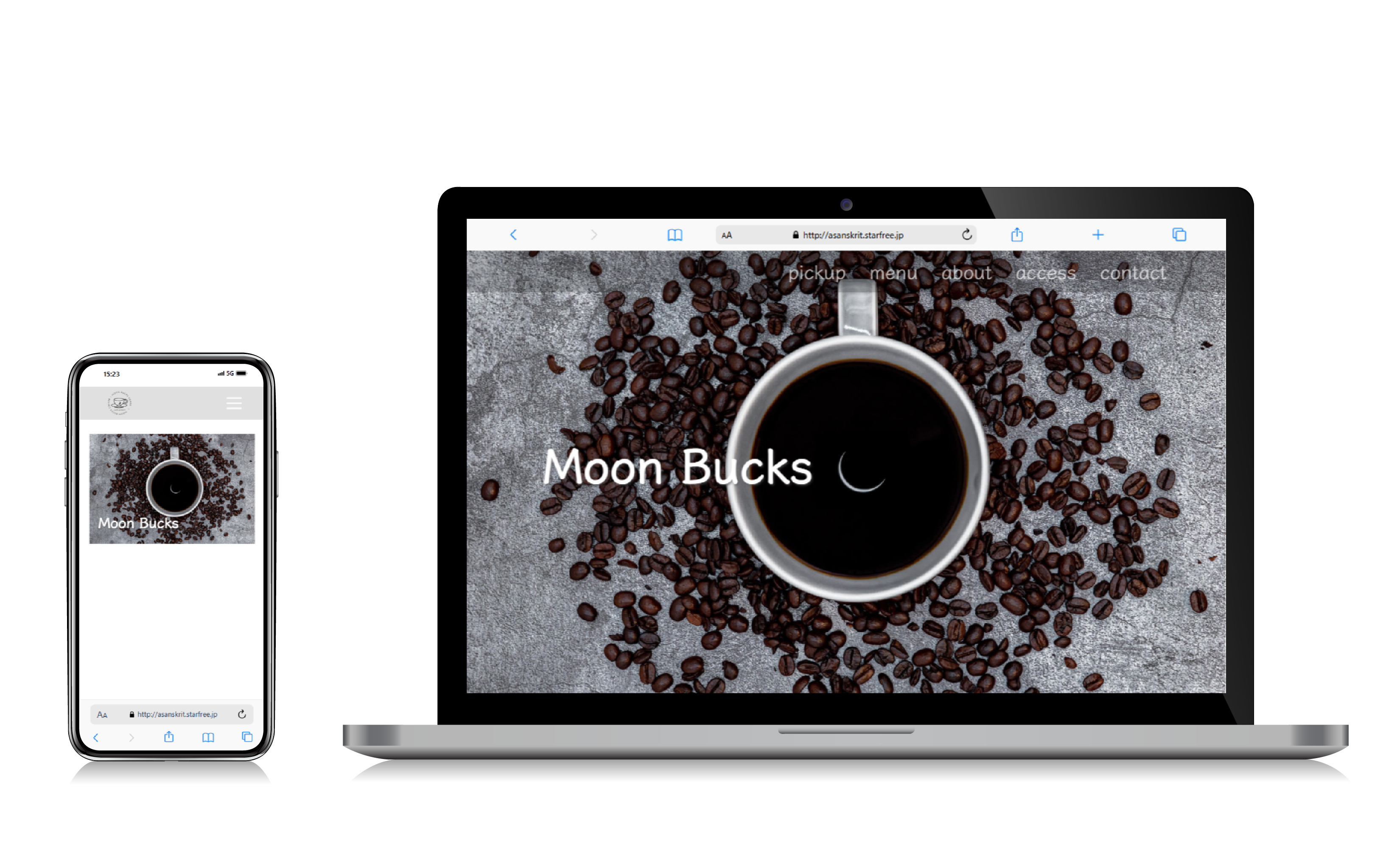 岸江安奈作成の仮想カフェサイト「cafe moonbucks サイト」